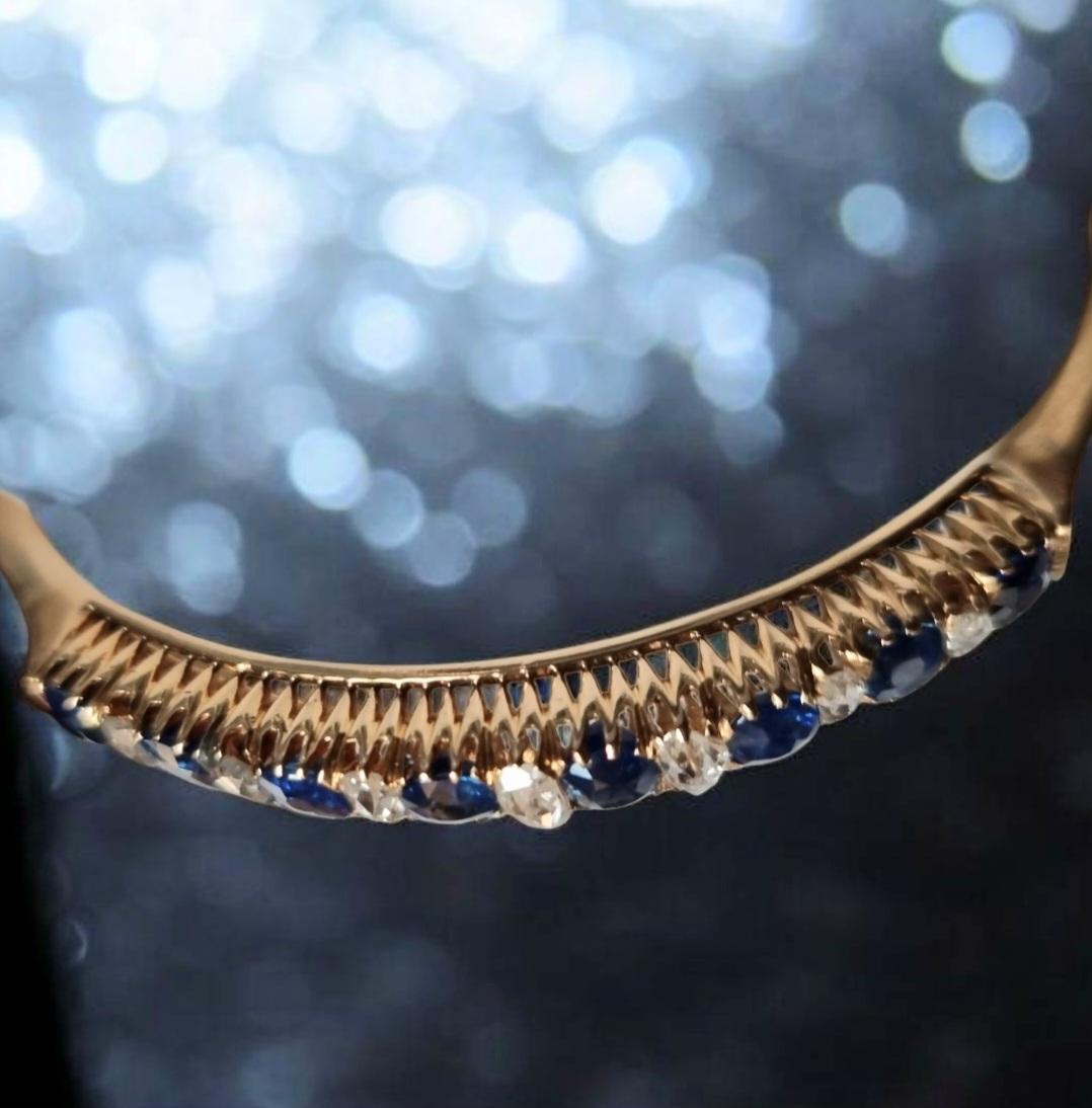 Antique Victorian Natural Blue Sapphire and Diamond Bracelet 19th Century For Sale 7