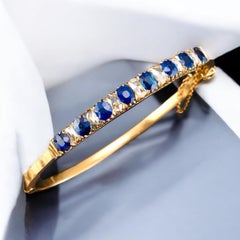 Antiguo Brazalete Victoriano de Zafiro Azul Natural y Diamantes Siglo XIX