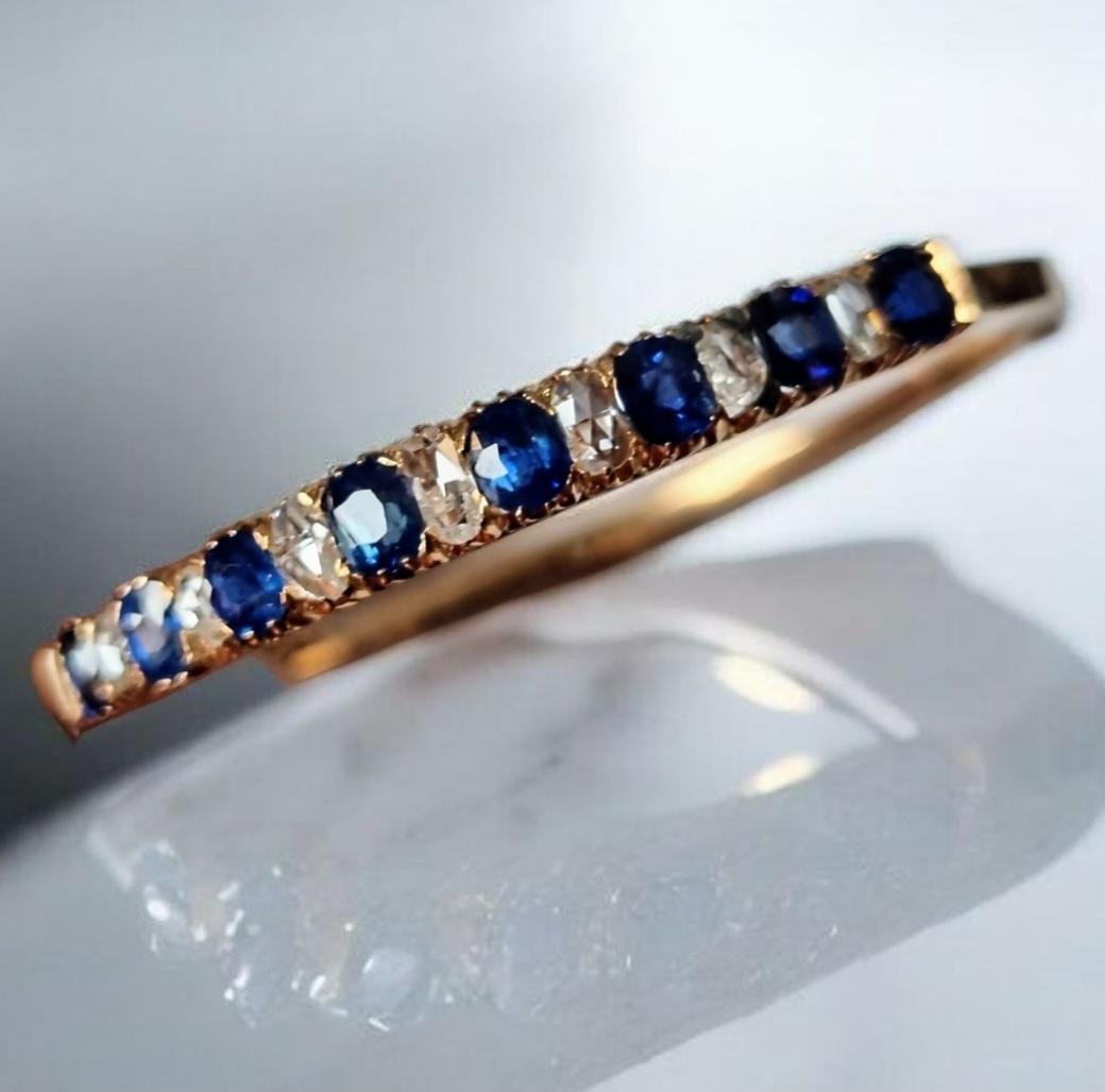 Women's Antique Victorian Natural Blue Sapphire and Diamond Bracelet 19th Century For Sale