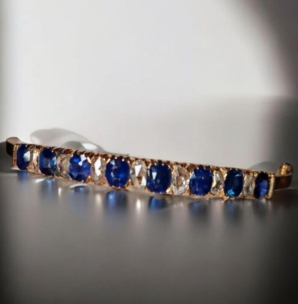 Antique Victorian Natural Blue Sapphire and Diamond Bracelet 19th Century For Sale 3