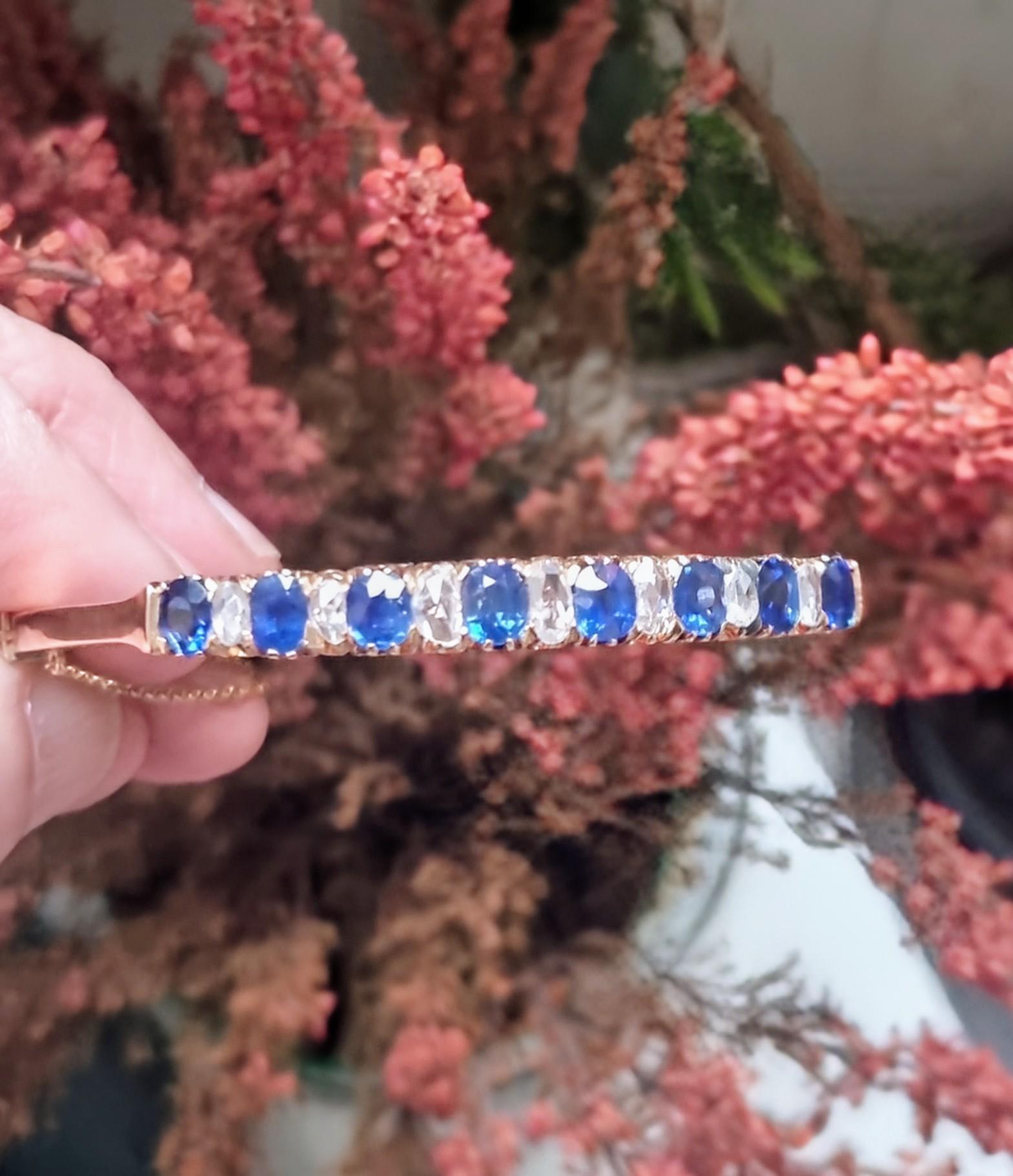 Antique Victorian Natural Blue Sapphire and Diamond Bracelet 19th Century For Sale 4
