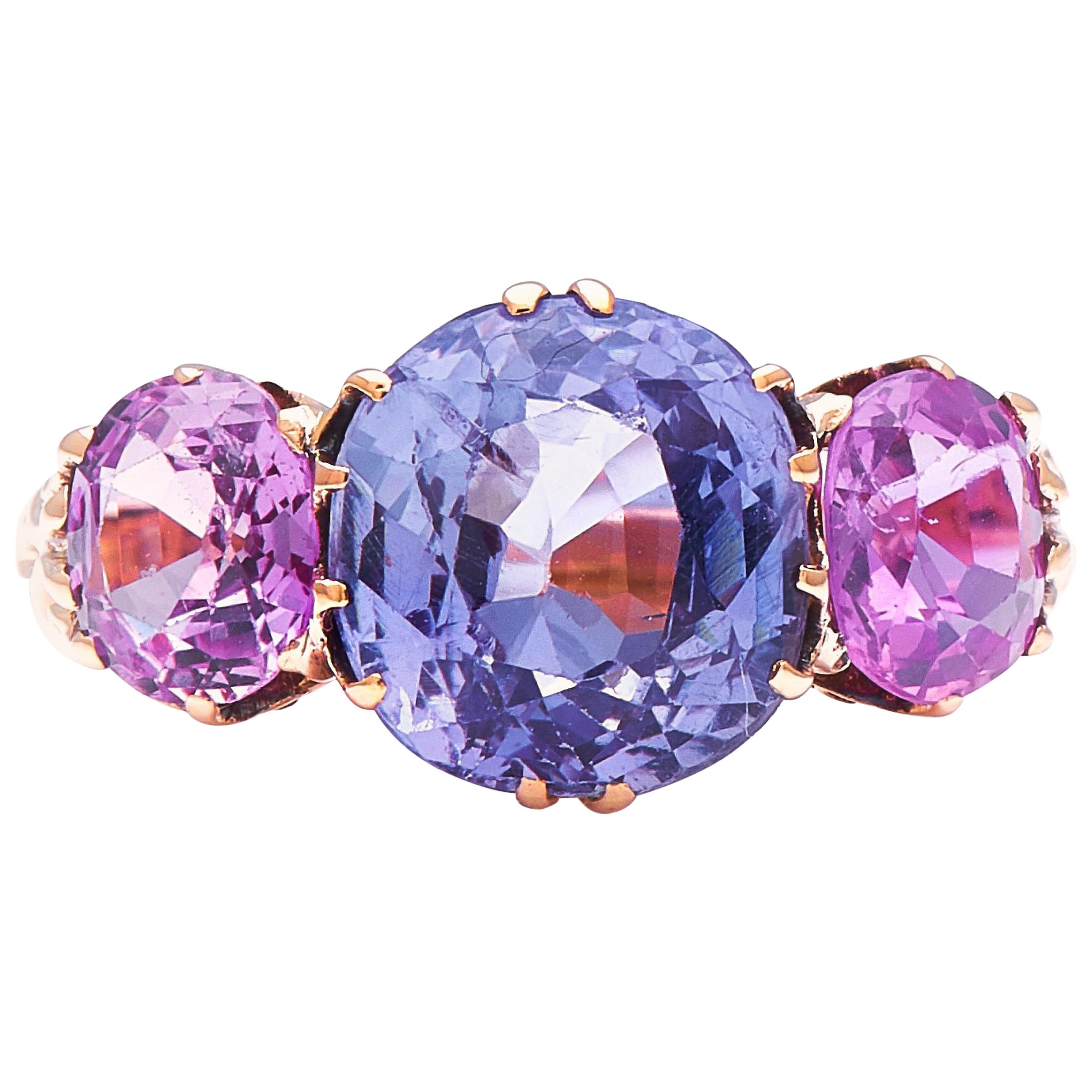 Antique Victorian, Natural Color Change Sapphire and Pink Sapphire Ring