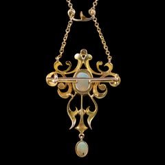 Antique Victorian Natural Opal Pendant Necklace 18 Carat Gold, circa 1880