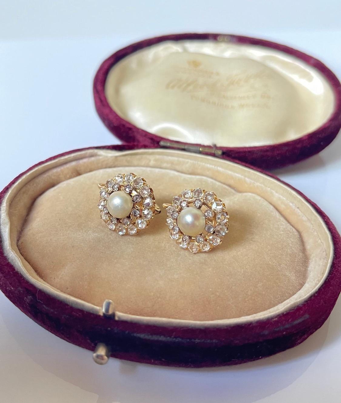 Antike viktorianische Naturperlen- und Diamant-Cluster-Ohrringe, um 1880 Damen im Angebot