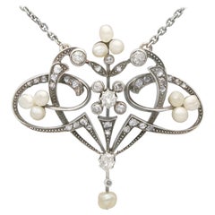 Antique Victorian Natural Pearl and Diamond Yellow Gold Pendant