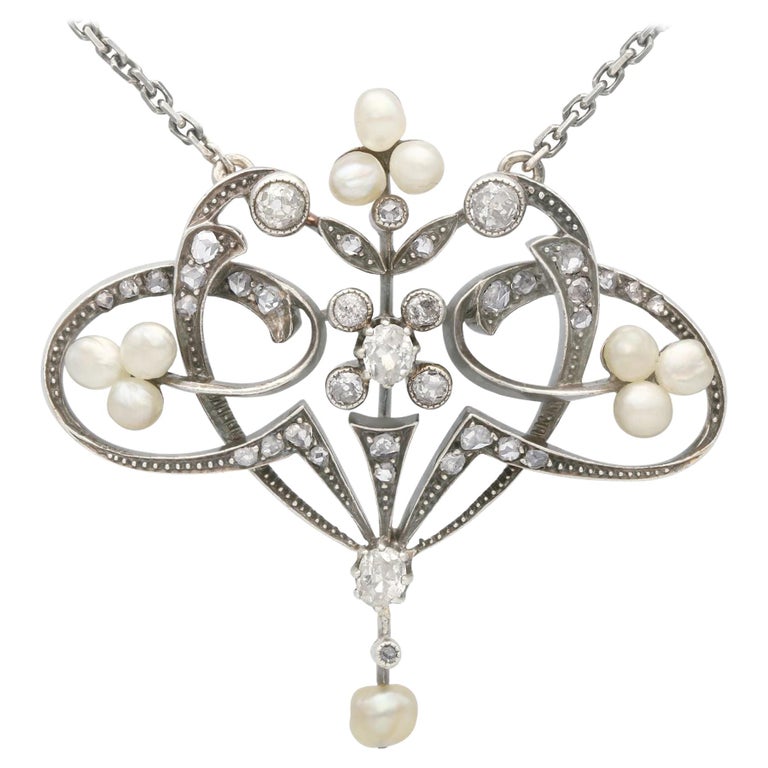 Antique Victorian Natural Pearl and Diamond Yellow Gold Pendant For ...