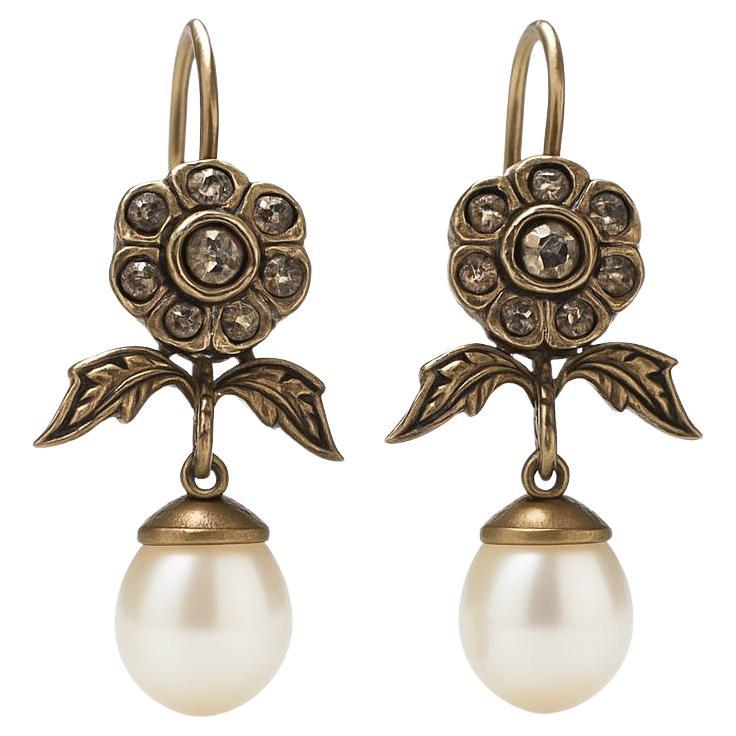 Antique Victorian Natural Pearl and Rose-Cut Diamond Drop Earrings