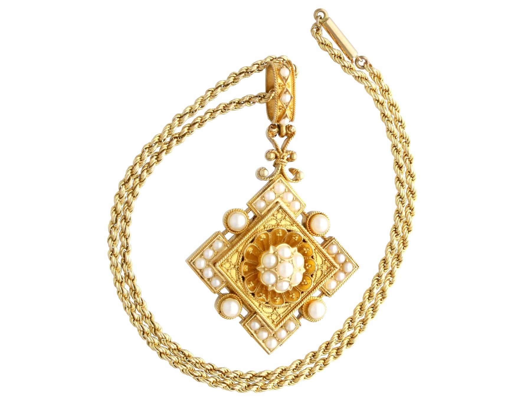 Uncut Antique Victorian Natural Pearl and Yellow Gold Pendant For Sale