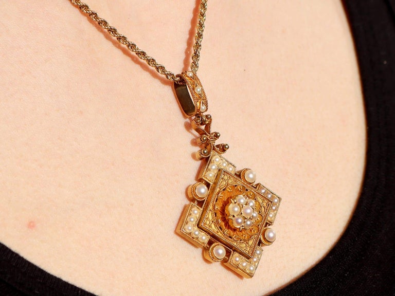 Pendentif Ancien Monogramme Avec Perles - Bijou Vintage - Occasion