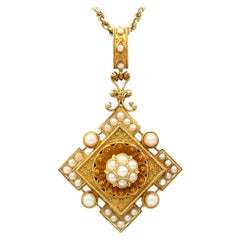 Antiguo Colgante Victoriano de Perla Natural y Oro Amarillo