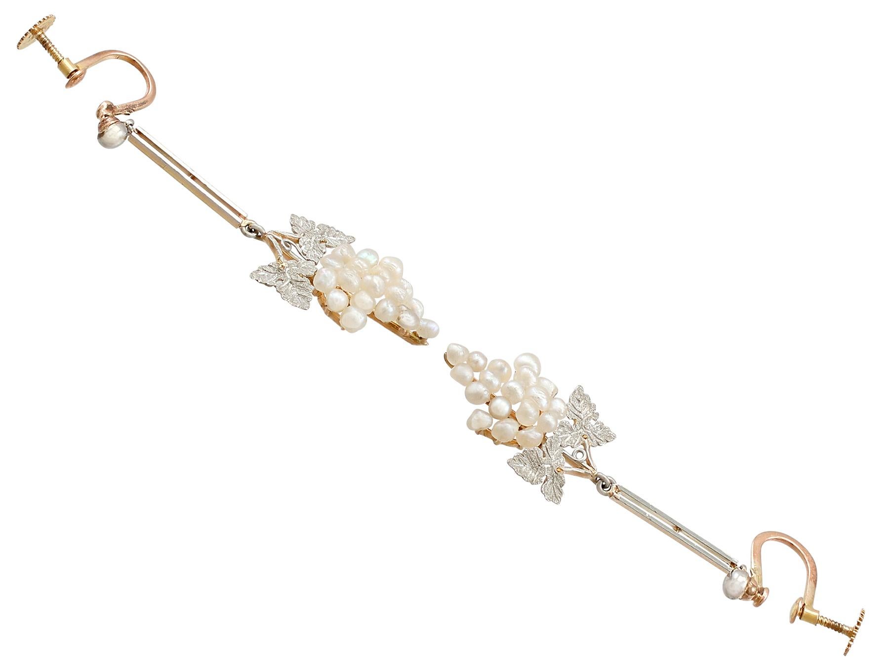 Antike Platin-gesetzte Tropfen-Ohrringe mit viktorianischer natürlicher Perle und Gelbgold für Damen oder Herren im Angebot
