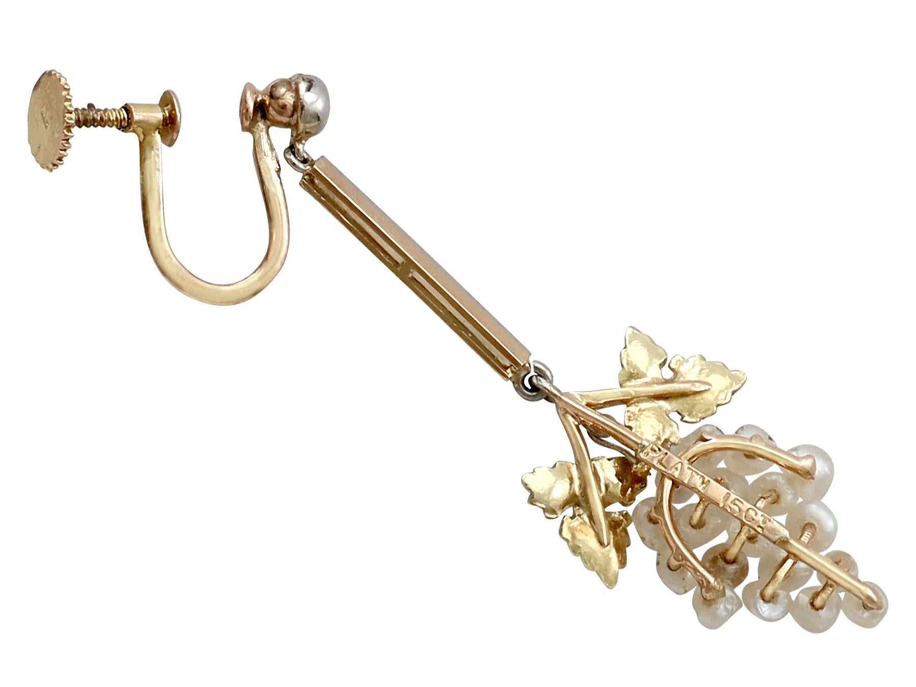 Antike Platin-gesetzte Tropfen-Ohrringe mit viktorianischer natürlicher Perle und Gelbgold im Angebot 2