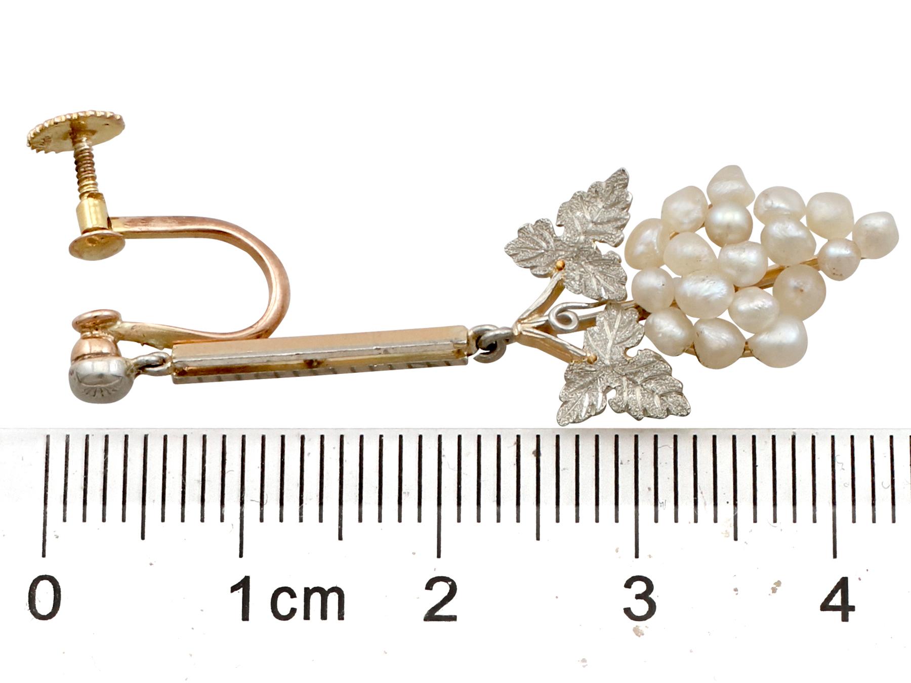 Antike Platin-gesetzte Tropfen-Ohrringe mit viktorianischer natürlicher Perle und Gelbgold im Angebot 3