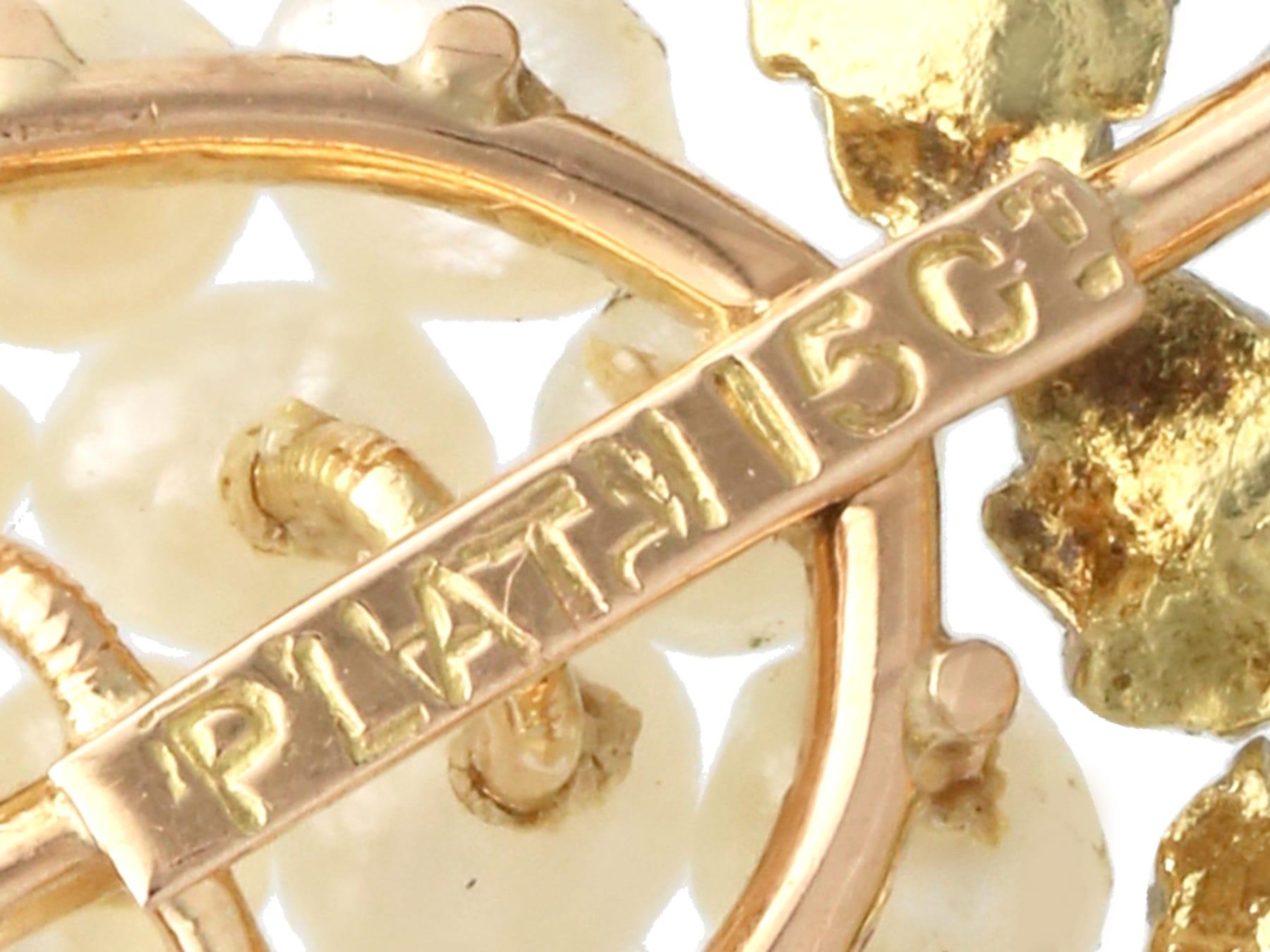 Antike Platin-gesetzte Tropfen-Ohrringe mit viktorianischer natürlicher Perle und Gelbgold im Angebot 4