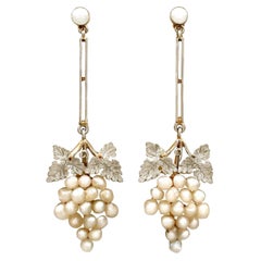 Boucles d'oreilles en goutte en perles naturelles et or jaune serti de platine de style victorien ancien