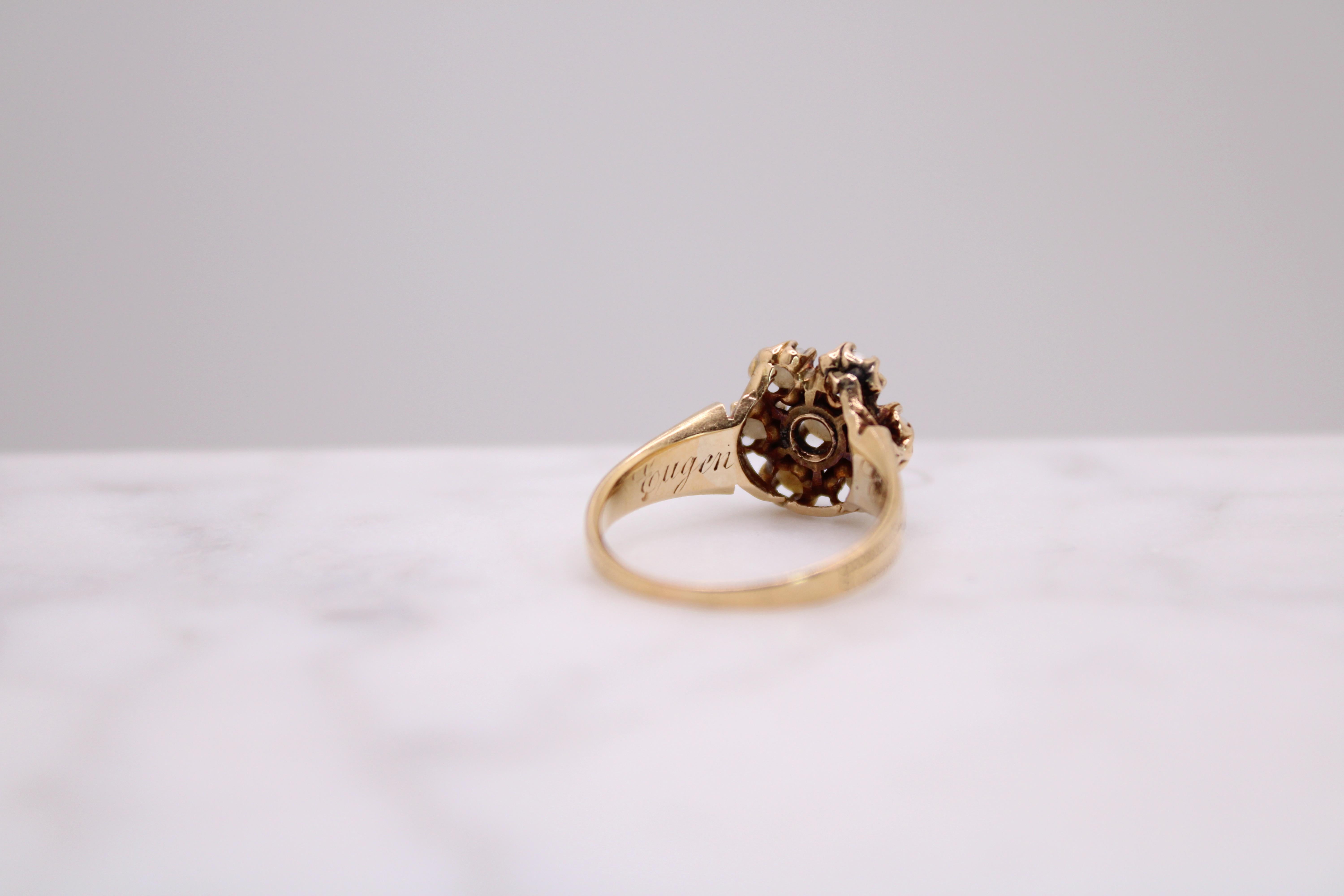 idyllischer viktorianischer Ring mit einem Cluster aus natürlichen Perlen, um 1818 im Zustand „Gut“ in Jersey City, NJ