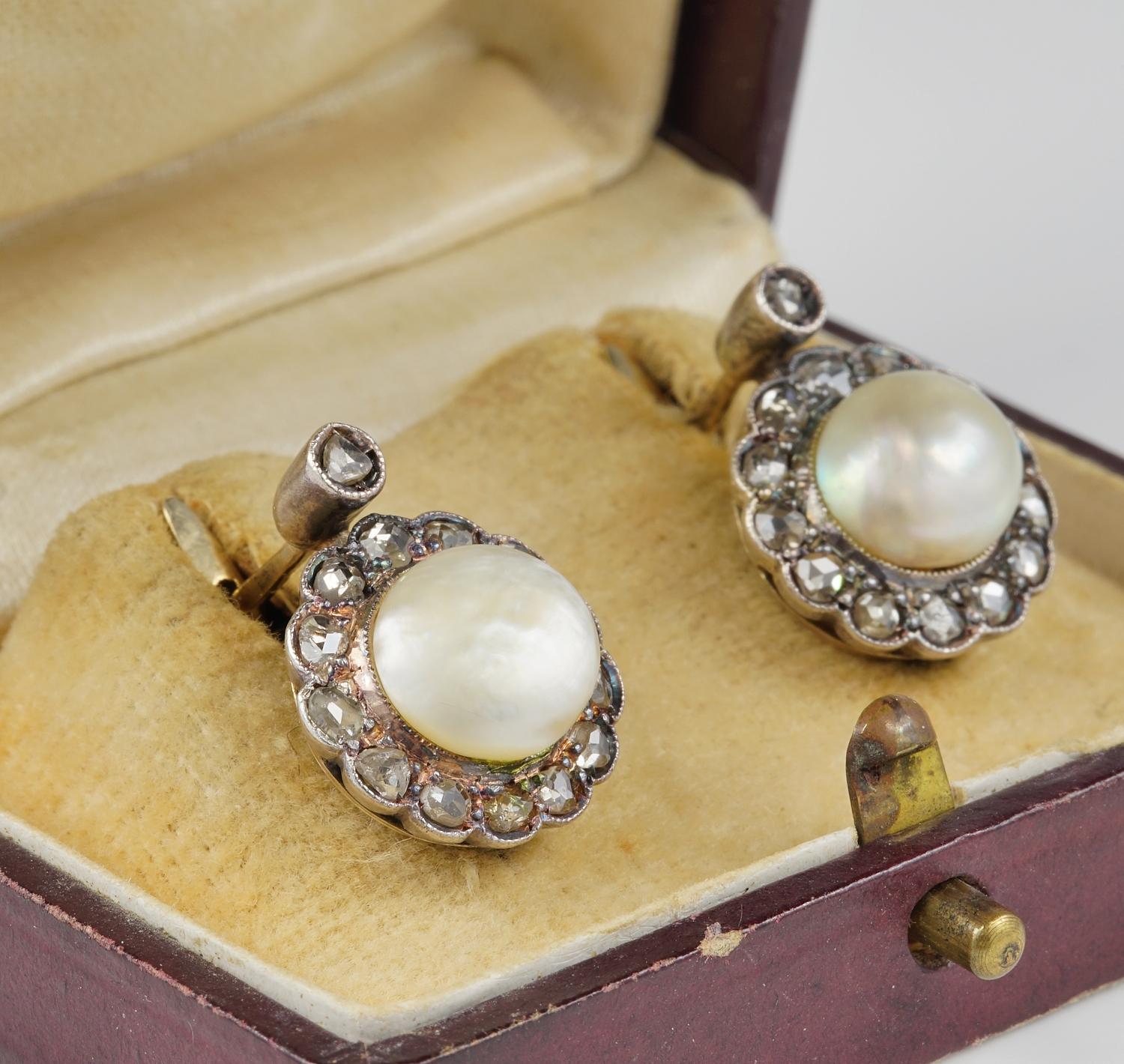 Women's Antique Victorian Natural Pearl Diamond Gold Earrings
