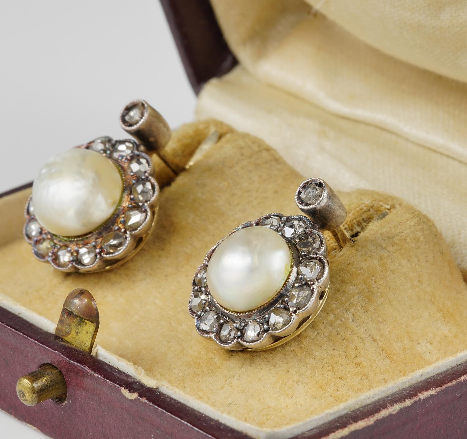 Antique Victorian Natural Pearl Diamond Gold Earrings 1