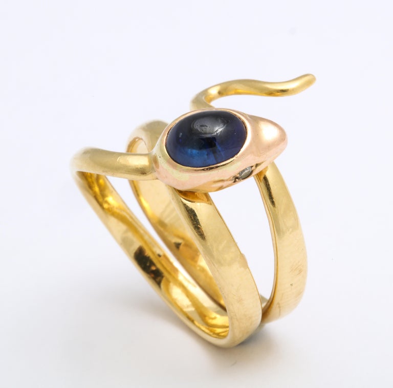 Cabochon Natural Sapphire and Diamond Eyed Snake Ring