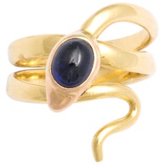 Antique Natural Sapphire and Diamond Eyed Snake Ring