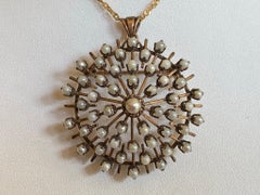 Antique Victorian Natural White Pearl and Rose Gold Pendant Necklace