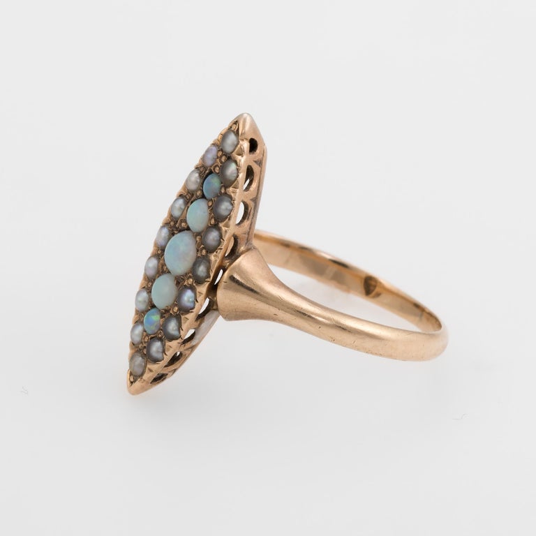 Antique Victorian Navette Pinky Ring Opal Seed Pearls Vintage 14 Karat ...