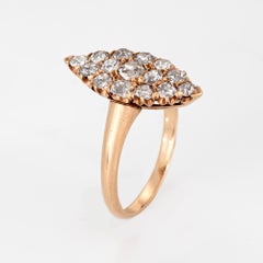 Antique Victorian Navette Ring 1ct Diamonds 14k Yellow Gold Sz 8.5 Fine Jewelry