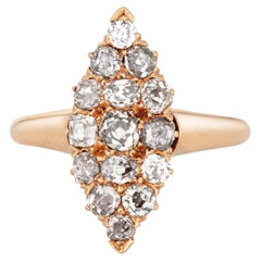 Antique Victorian Navette Ring 1ct Diamonds 14k Yellow Gold Sz 8.5 Fine Jewelry