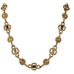 Antique Victorian Necklace 18 Carat Gold Pinchbeck Agate Quartz, circa 1830