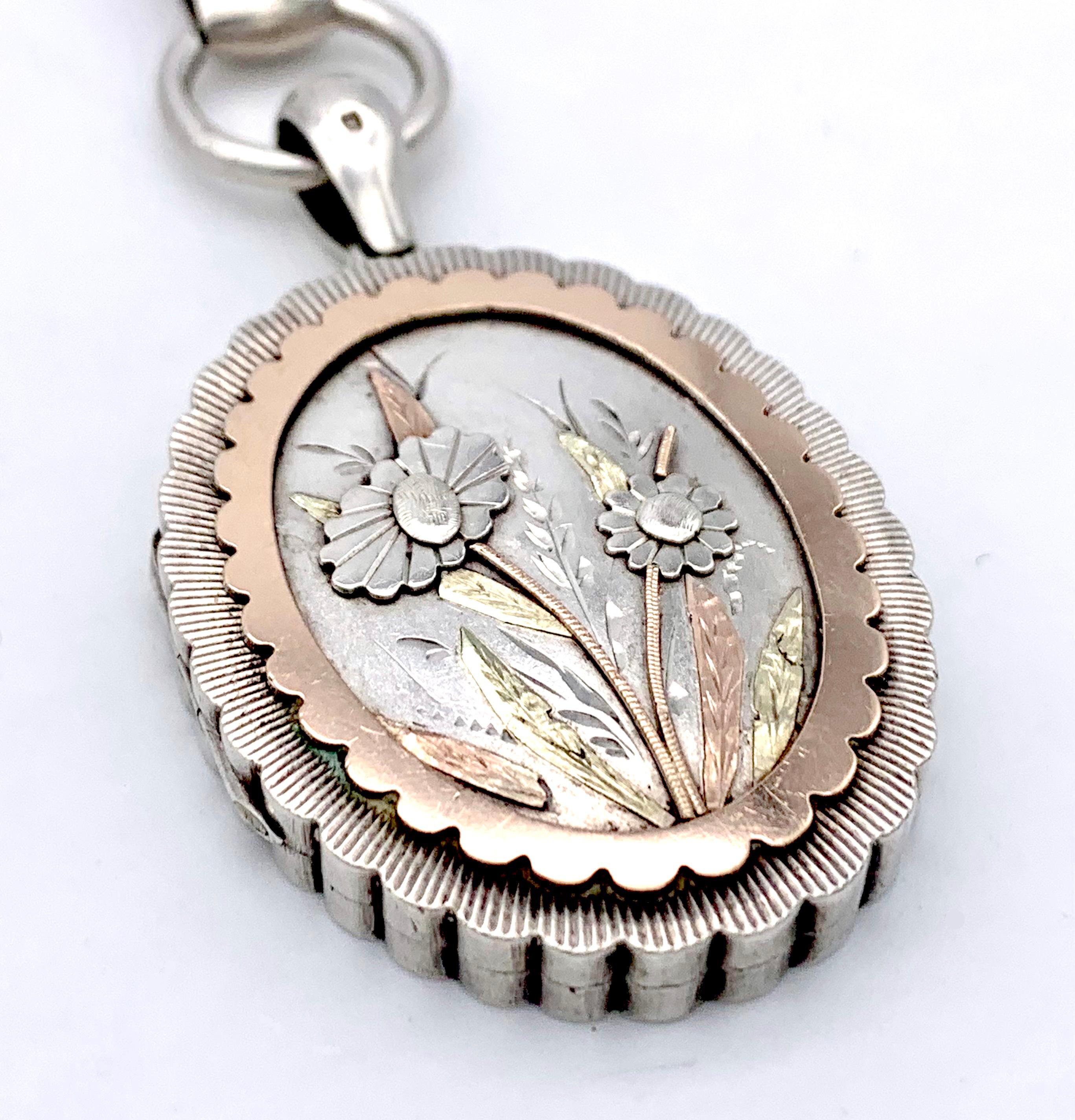 Antique Victorian Necklace Collar Locket Pendant Sterling Silver Birds Flowers In Good Condition For Sale In Munich, Bavaria