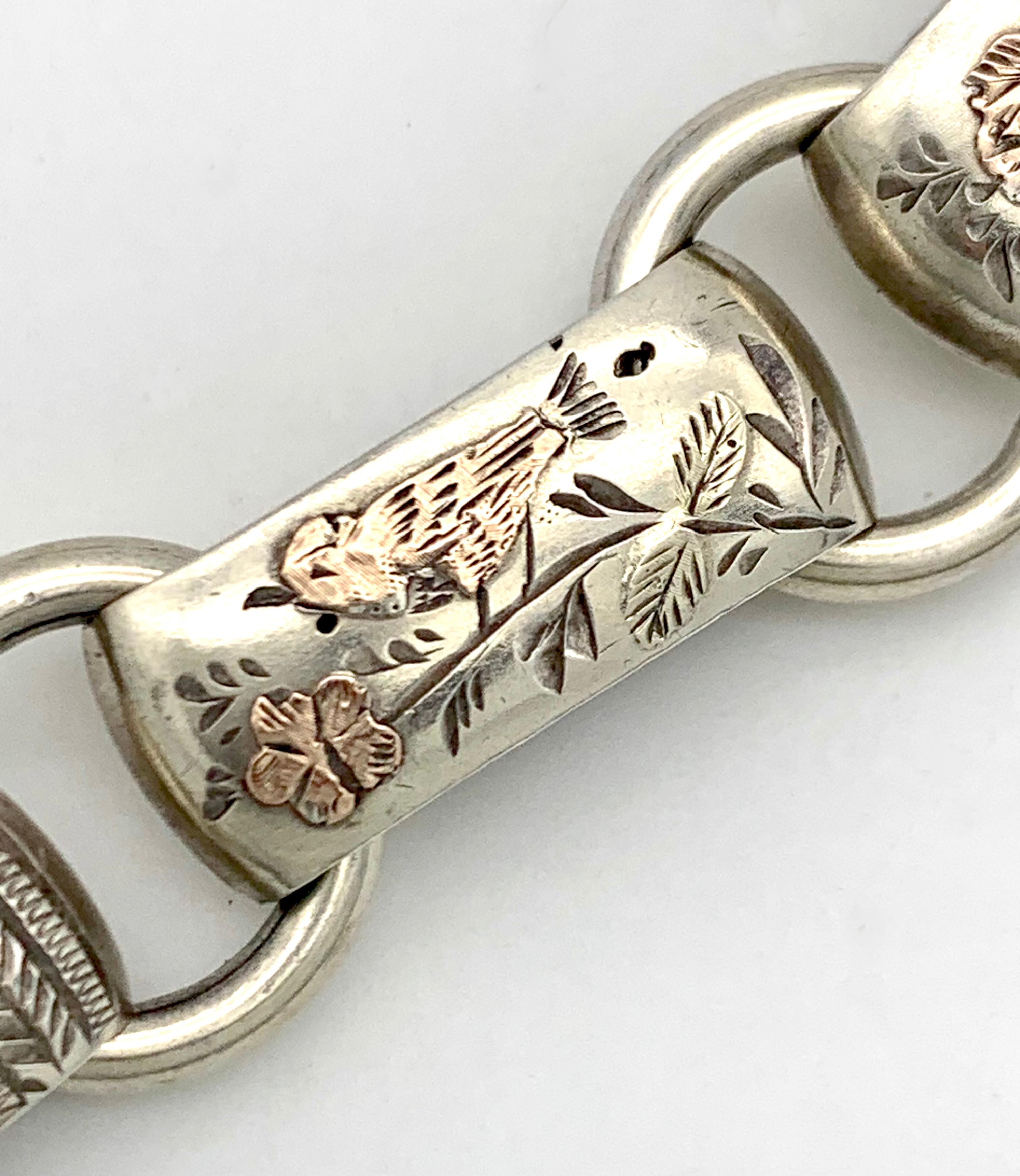 Antique Victorian Necklace Collar Locket Pendant Sterling Silver Birds Flowers For Sale 1