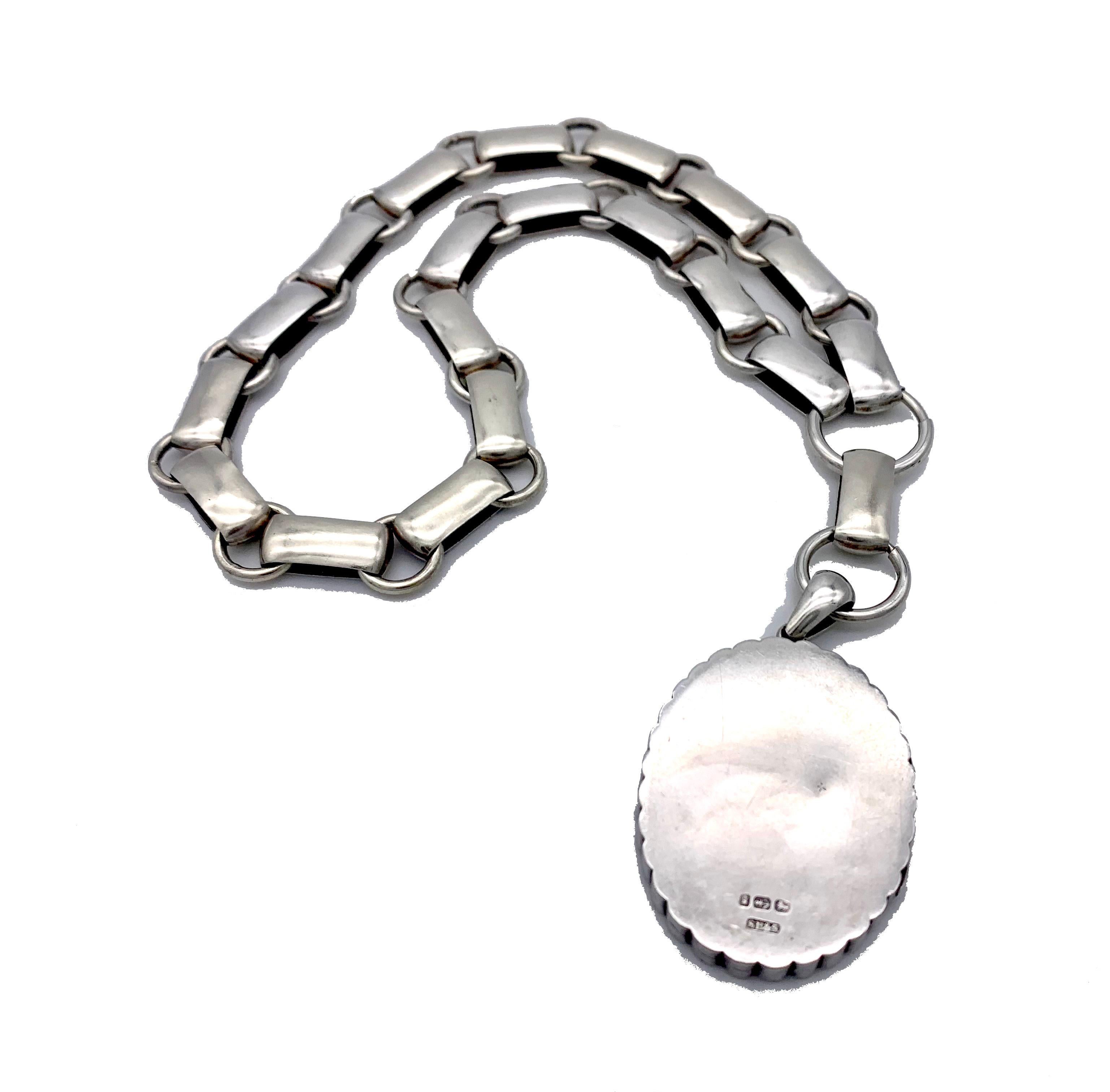 Antique Victorian Necklace Collar Locket Pendant Sterling Silver Birds Flowers For Sale 3