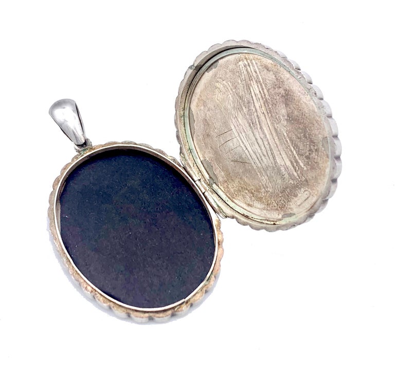 Pendentif Ancien - Médaillon Anglais Argent Sterling Avec Porcelaine Peinte Oiseaux - Occasion Très Bon état