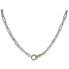 Antique Victorian Necklace Niello Chain Silver Gold, circa 1900