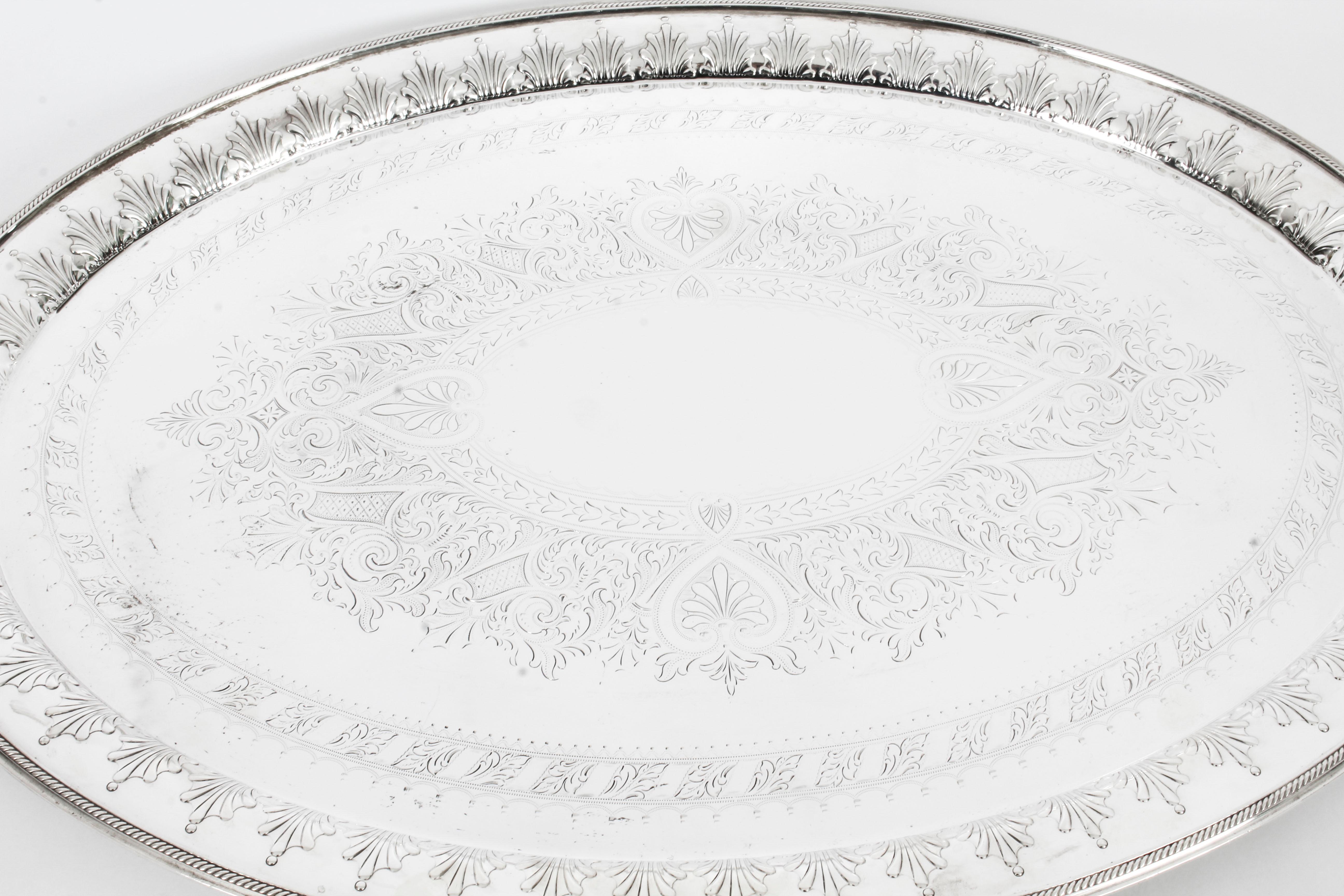 Late 19th Century Victorian Neoclassical Oval Silver Plated Tray William Hutton, 19th Century