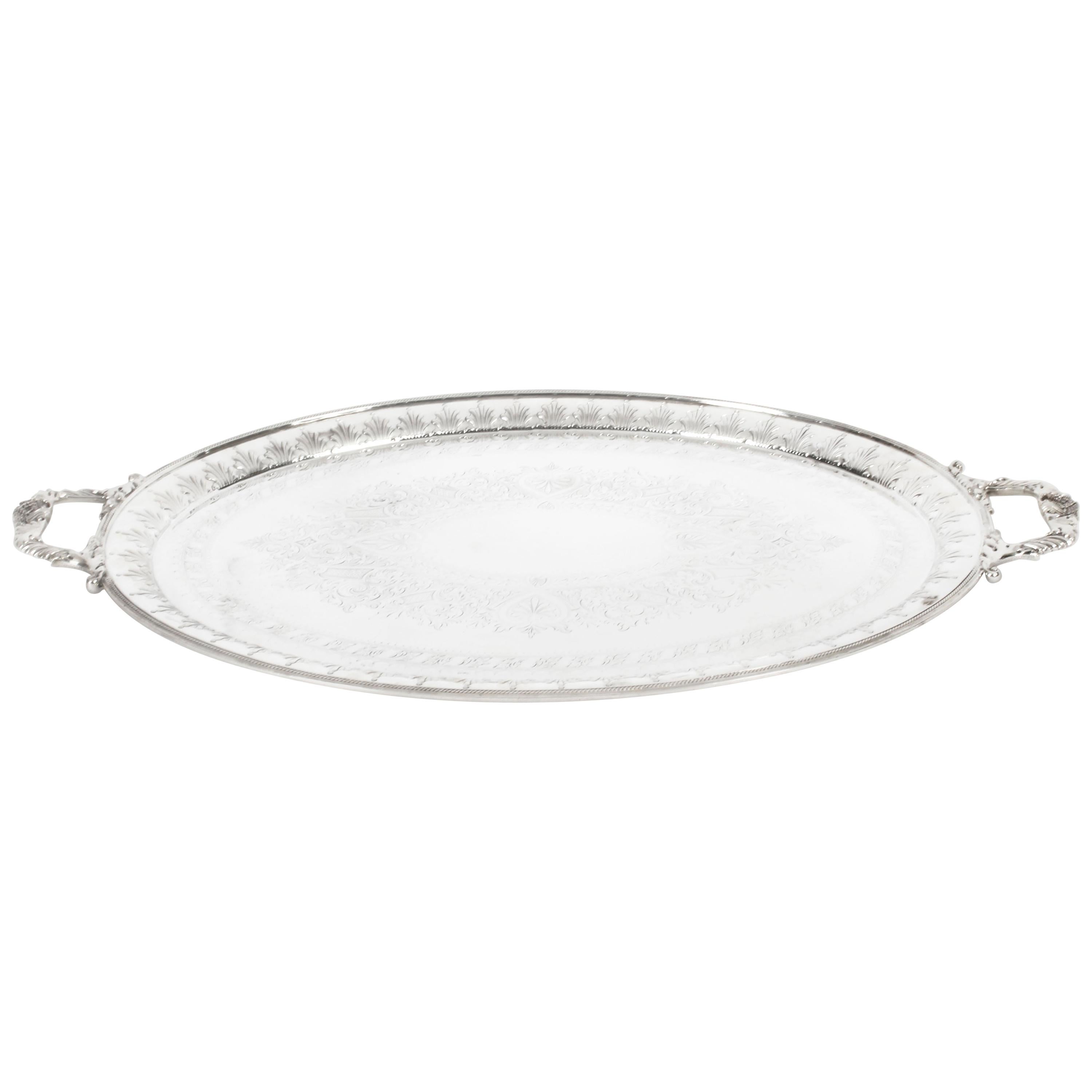 Victorian Neoclassical Oval Silver Plated Tray William Hutton, 19th Century