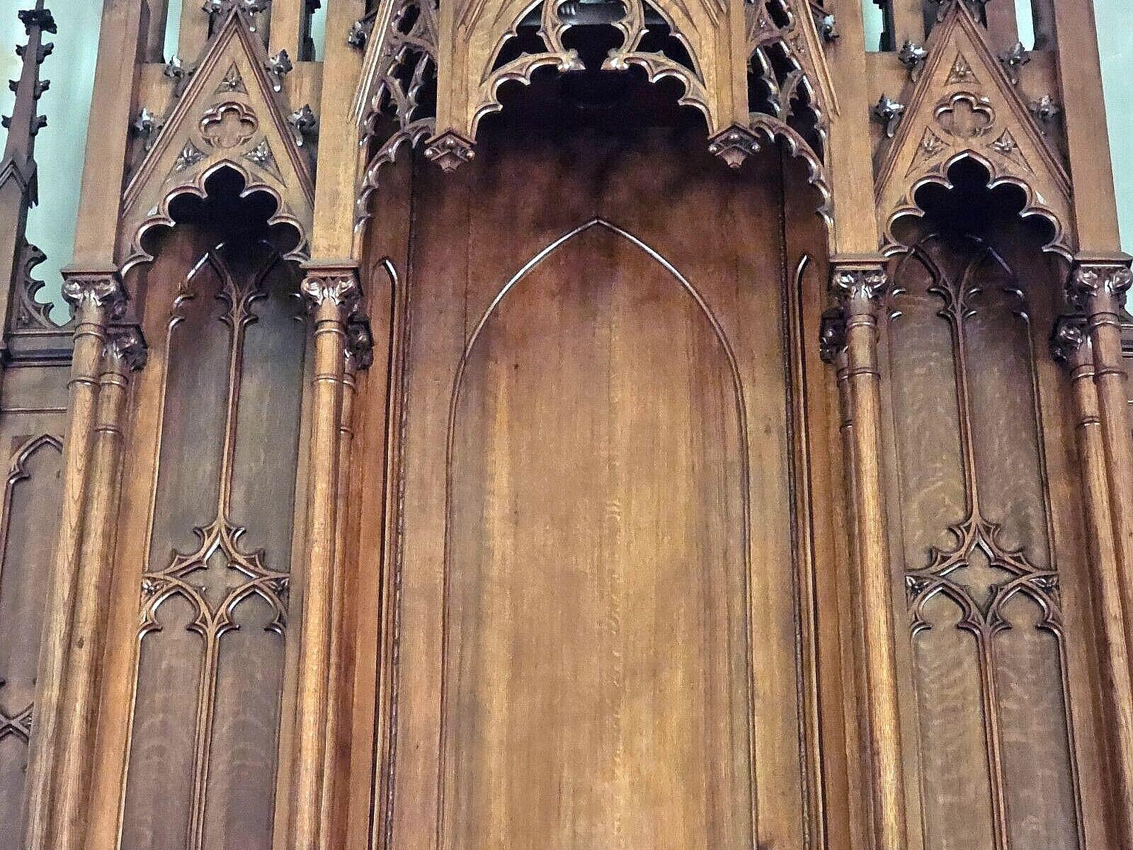 Antique Victorian Neo Gothic Oak High Tall Church Altar triptych + 1865 4