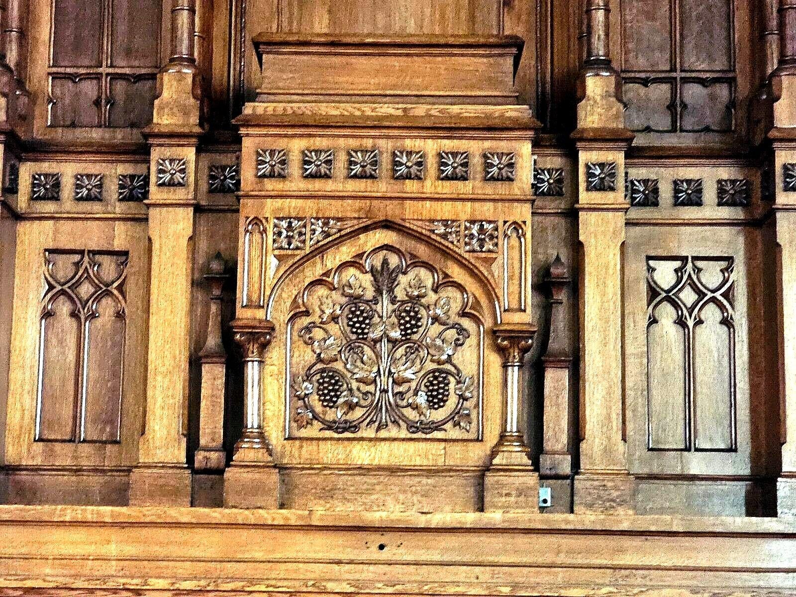 Antique Victorian Neo Gothic Oak High Tall Church Altar triptych + 1865 5