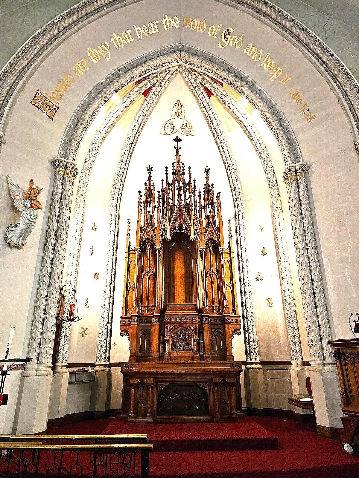 Gothic Revival Antique Victorian Neo Gothic Oak High Tall Church Altar triptych + 1865