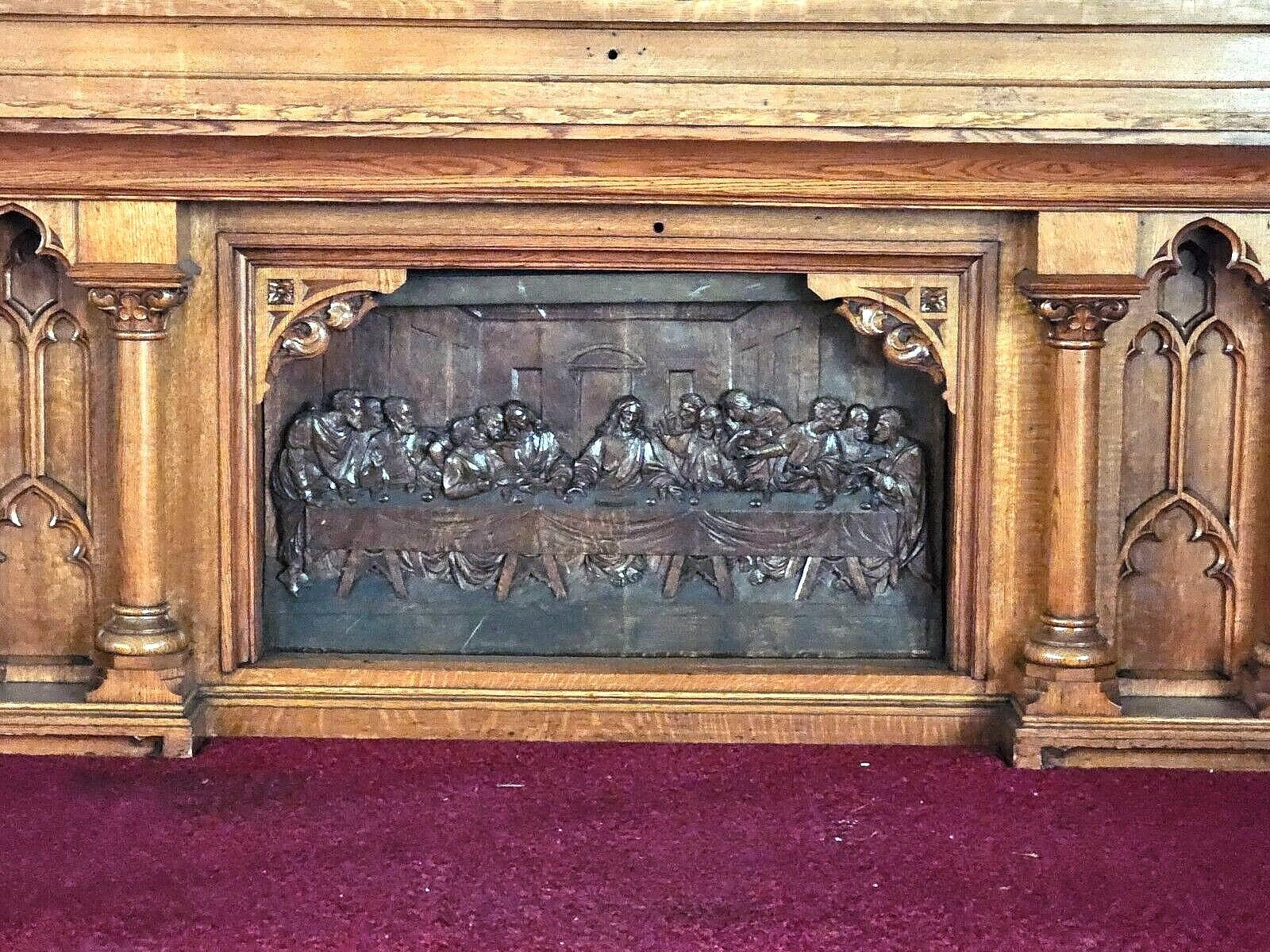 Antique Victorian Neo Gothic Oak High Tall Church Altar triptych + 1865 1