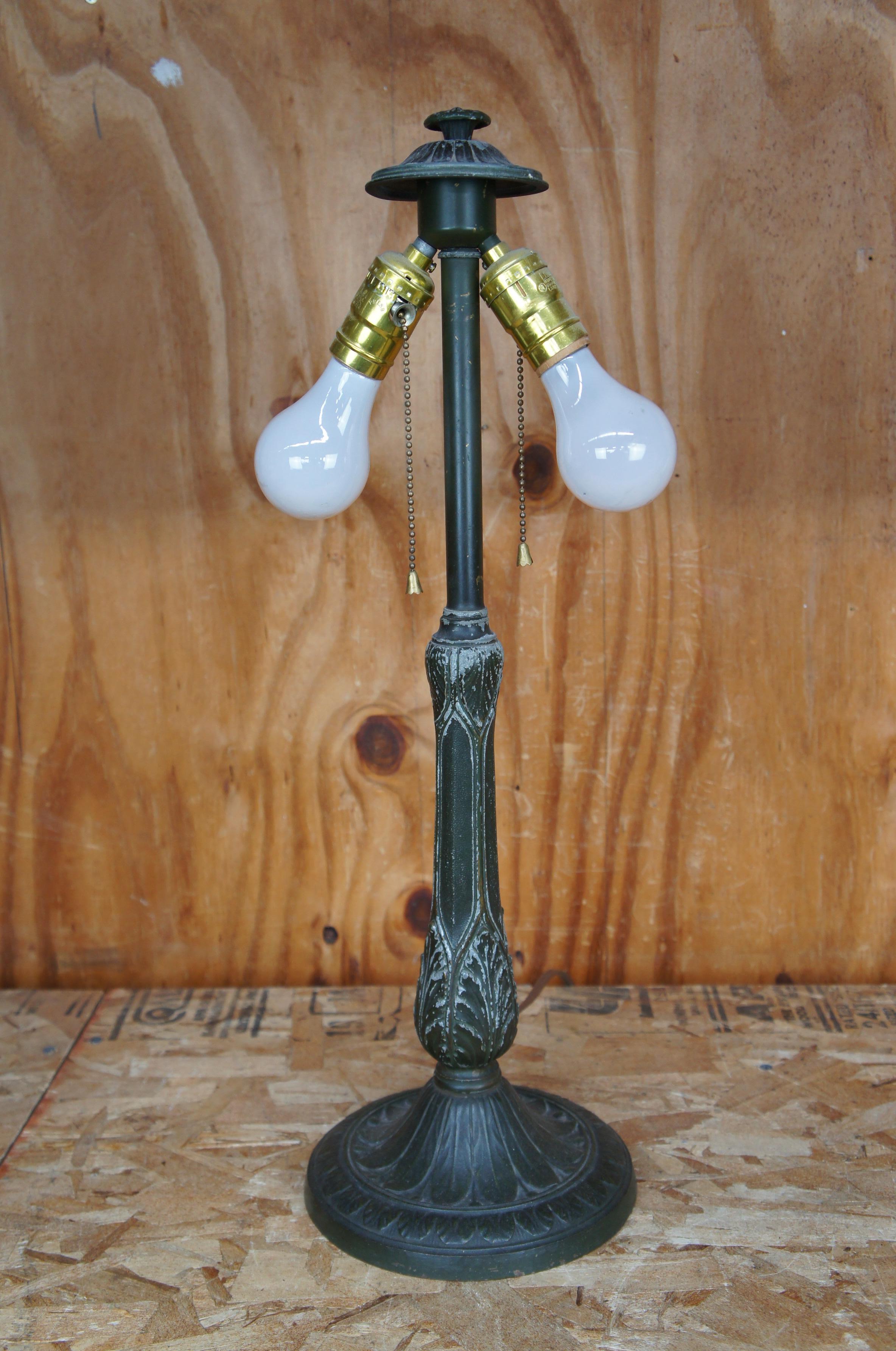 Antique Victorian Neoclassical Rainaud A&R Co Slag Glass Cast Iron Lamp 4