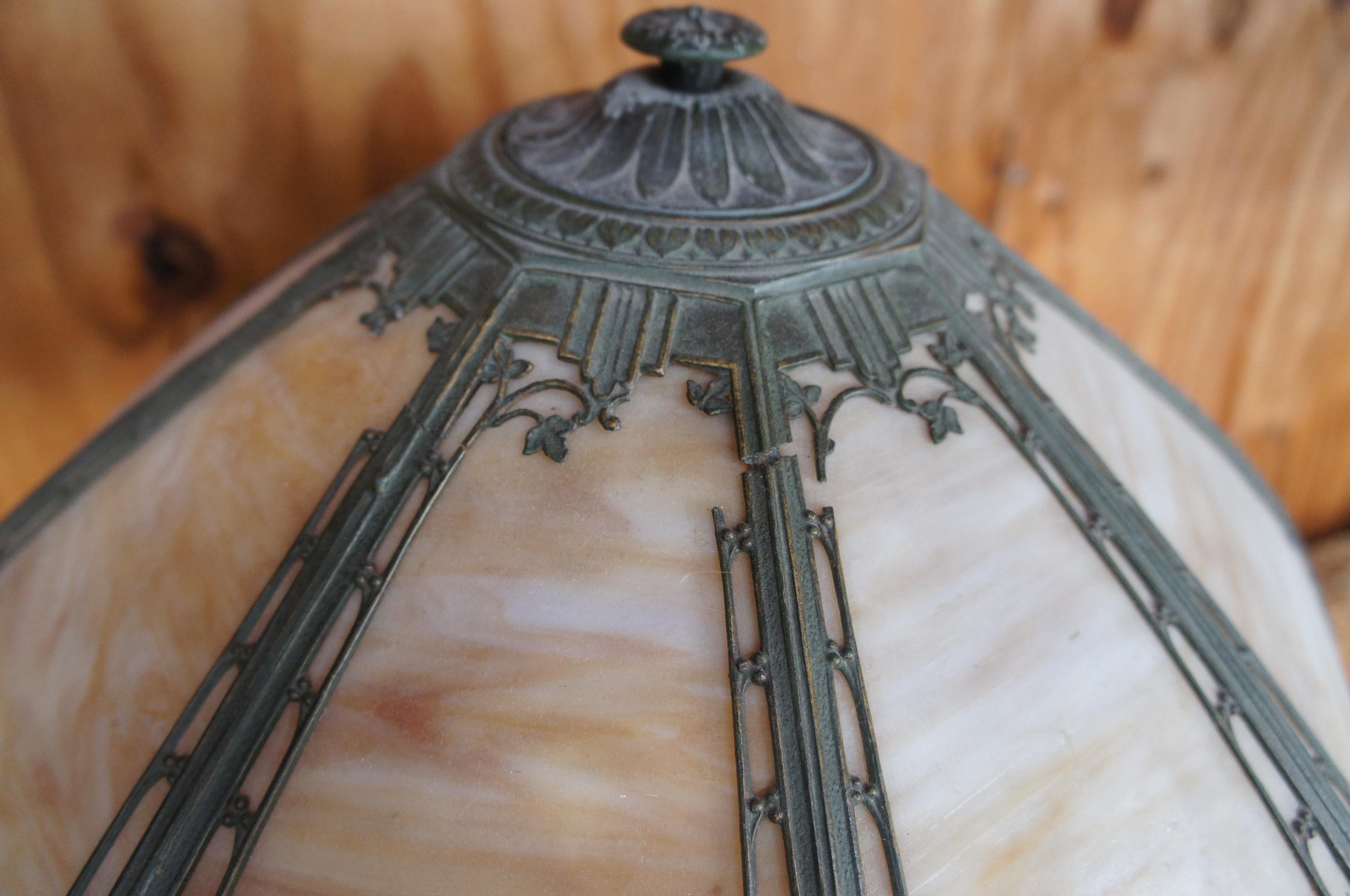 Antique Victorian Neoclassical Rainaud A&R Co Slag Glass Cast Iron Lamp 1