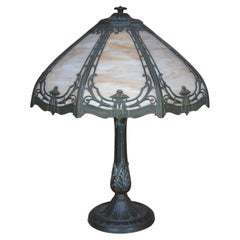 Antique Victorian Neoclassical Rainaud A&R Co Slag Glass Cast Iron Lamp