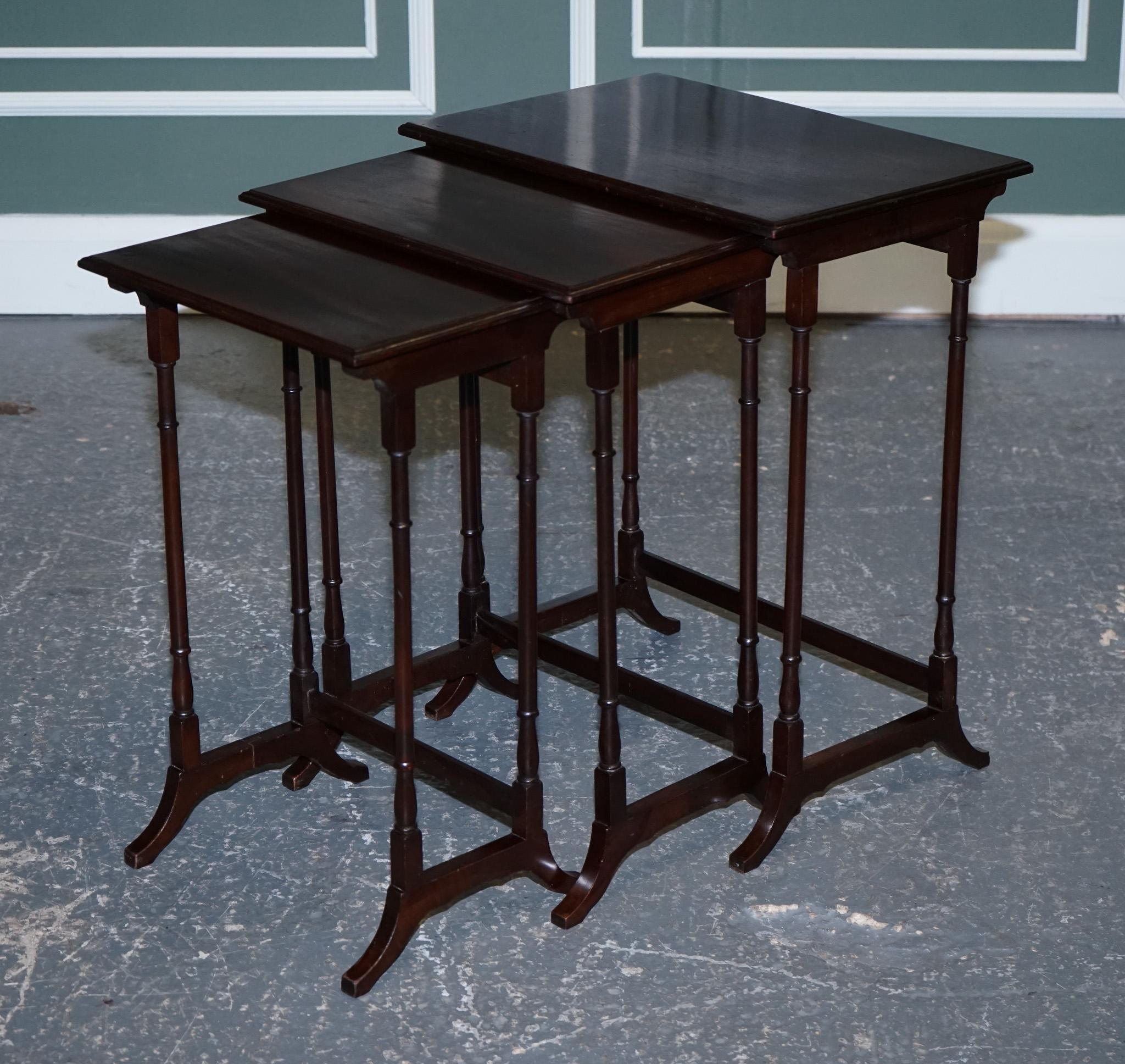 British Antique Victorian Nest of Three Nesting Tables Side Tables with Bamboo Legs  For Sale