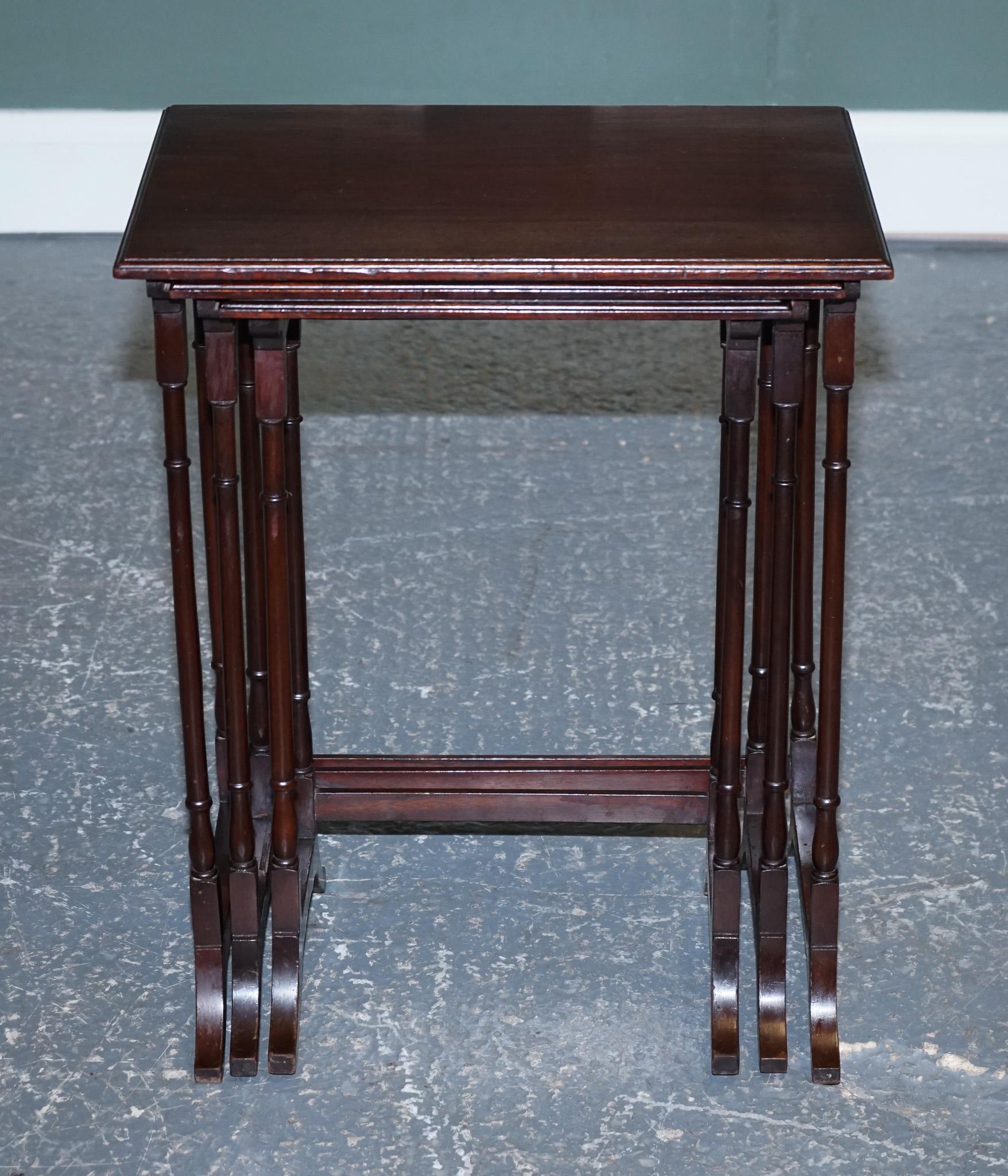 Antique Victorian Nest of Three Nesting Tables Side Tables with Bamboo Legs  In Good Condition For Sale In Pulborough, GB