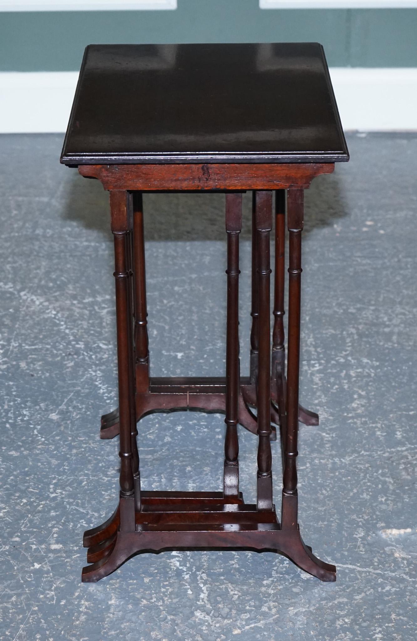 Hardwood Antique Victorian Nest of Three Nesting Tables Side Tables with Bamboo Legs  For Sale