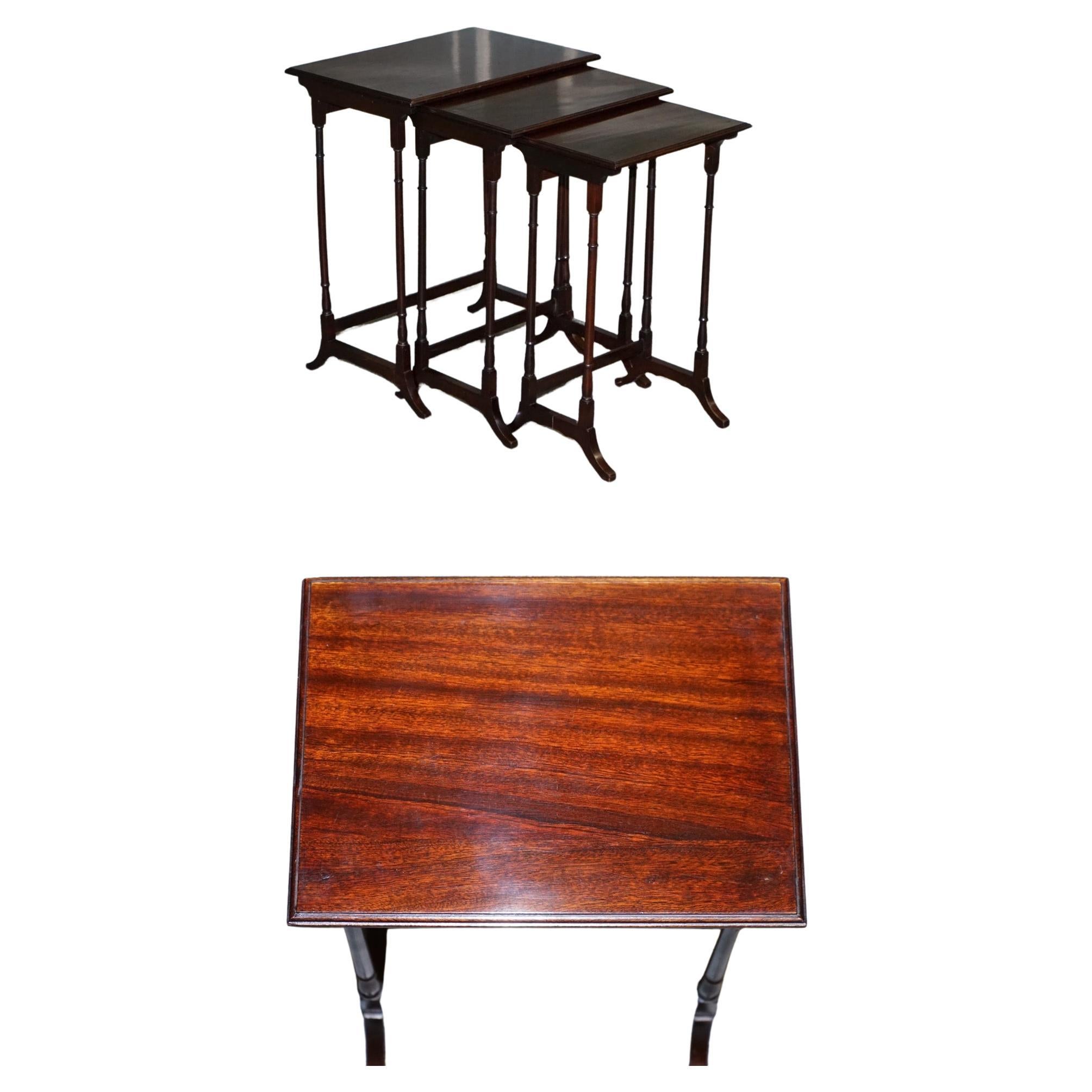 Antique Victorian Nest of Three Nesting Tables Side Tables with Bamboo Legs  For Sale