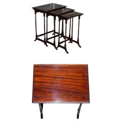 Vintage Victorian Nest of Three Nesting Tables Side Tables with Bamboo Legs 