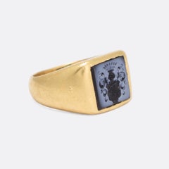 Antique Victorian Nicolo Coat of Arms Intaglio Signet Ring