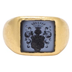 Antique Victorian Nicolo Coat of Arms Intaglio Signet Ring